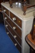 A VICTORIAN PAINTED PINE CHEST, of two short and three long drawers, with brush grained drawers,