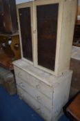 AN EARLY 20TH CENTURY PAINTED PINE CHEST, of two short and two long drawers and a two door cabinet