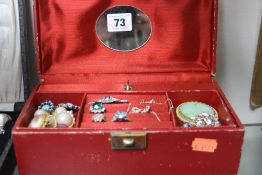 A JEWELLERY BOX OF MIXED COSTUME JEWELLERY, etc