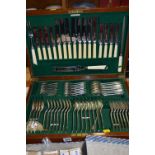 A CANTEEN OF CUTLERY, rat tail pattern, the box with plaque 'Parkhouse & Wyatt Jewellers