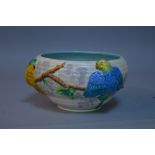 A CLARICE CLIFF FOR NEWPORT POTTERY BOWL, decorated with Budgerigars, approximate diameter 21cm