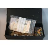 A BOX OF 20TH CENTURY ENGLISH AND FOREIGN COINS, various notes and a small tin of interesting