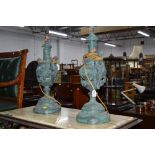A PAIR OF BRONZED TABLE LAMPS, of classical form urn, approximate height 44cm