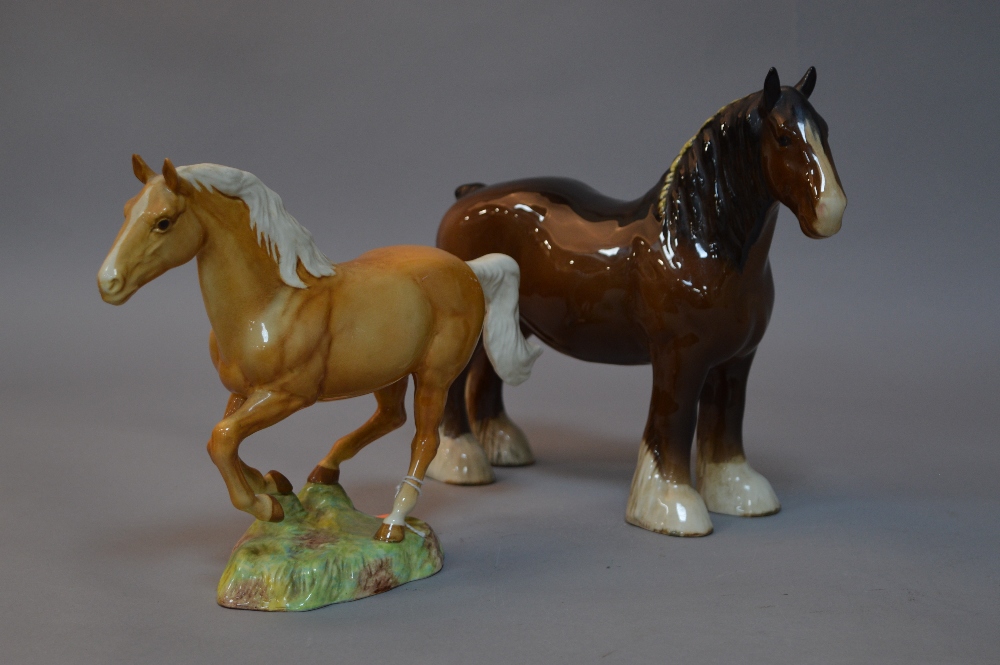 A BESWICK GALLOPING HORSE, No.1374 PALOMINO, (chip to ear), together with Shire Mare No.818,