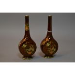 A PAIR OF CARLTON WARE BUD VASES, Rouge Royale with Peacock design