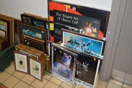 FOUR COLOUR PRINTS OF CLARICE CLIFF POSTERS, three late 20th Century oils on canvas landscapes,