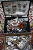 A JEWELLERY BOX, and a box of mixed costume jewellery etc