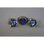 A PAIR OF MASONIC CUFFLINKS, and a Masonic silver ring (3)