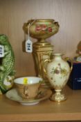 A GROUP OF ROYAL WORCESTER BLUSH IVORY, to include a pedestal vase, florally decorated, shape No