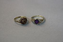 TWO 9CT GEM SET DRESS RINGS, ring sizes M and N, approximate weight 4.4 grams