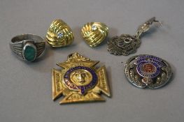 A SILVER BUFFALO PENDANT, Royal Corps badge, earrings etc