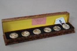 A SET OF SIX BOXED SILVER BUTTONS, Birmingham 1904