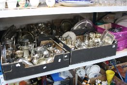 SIX BOXES PLATED WARES, STAINLESS STEEL CUTLERY ETC