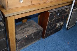 A STAINED PINE APOTHECARY UNIT, made up of 10 various drawers, approximate size width 62cm x