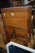 A WOODEN SEWING BOX WITH SINGLE DRAWER, two various mirrors, framed map of Stafford, etc (5)
