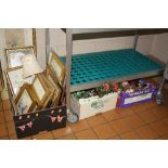 THREE BOXES OF PICTURES, JARDINERES, DRIED FLOWERS ETC