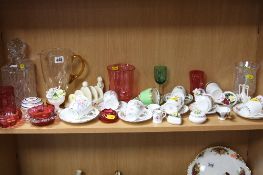 A GROUP OF CERAMICS AND GLASSWARES, to include cranberry coloured glass, Royal Crown Derby, cut