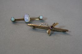 A 9CT OPAL SET BROOCH, together with a dragon fly brooch (2)