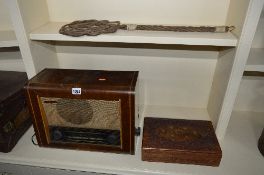 A PYE WALNUT RADIO, and jewellery box (2)