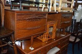 A TEAK DRESSING TABLE, with reeded top drawers, approximate length 168cm and a teak stool (2)