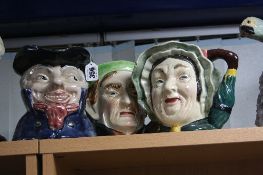 THREE LARGE CHARACTER JUGS, to include Shorter 'The Coachman' and Beswick Sairey Gamp No.371 and