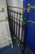 A VICTORIAN BRASS AND METAL 4' BED FRAME, with irons (sd)
