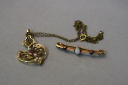 AN EDWARDIAN PENDANT, together with a opal and pearl pendant