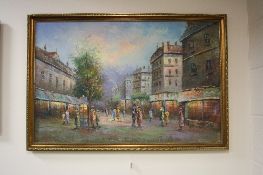 20TH CENTURY CONTINENTAL SCHOOL, Impressionistic street scene, oil on canvas, 59cm x 91cm,