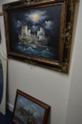 AMBROSE, SHIP BATTLE, oil on canvas, signed lower right, 50cm x 60cm, together with another