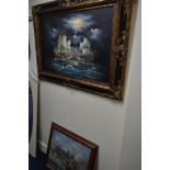 AMBROSE, SHIP BATTLE, oil on canvas, signed lower right, 50cm x 60cm, together with another