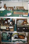 FIVE BOXES CERAMICS, CLOCKS, PICTURES, SUNDRIES ETC