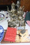 VARIOUS SILVER AND PLATED ITEMS, CUTLERY, etc, to include silver cigarette case, toothpick holder,