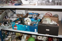 FIVE BOXES AND LOOSE CERAMICS, GLASS, CHRISTMAS MUSICAL ORNAMENT, etc, to include Royal Crown Derby,