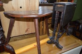 A MAHOGANY KIDNEY SHAPED OCCASIONAL TABLE, an Edwardian Sutherland table and an umbrella (3)