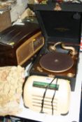 A KOLSTER-BRANDES WHITE BAKELITE RADIO, a Cossor Melody Maker brown bakelite radio and a Columbia