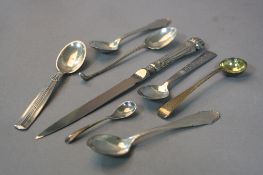A BAG OF SILVER TEA SPOONS, and a letter opener (8)
