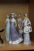 FOUR LLADRO FIGURINES, 'Coquette' No.5599, 'Bridesmaid' No.5598, 'Susan' No.5644 and another in