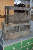 TWO VINTAGE WOODEN BOTTLE CRATES