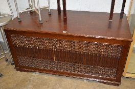 A MODERN MAHOGANY BLANKET CHEST, with turned spindles to front and sides and back, approximate