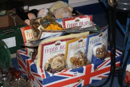 THREE BOXES SUNDRIES, to include Teddy Bear collection Bears, Nos 1-10 still sealed in original