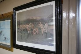 AFTER WILLIAM BARNES WOLLEN 'THE RUGBY MATCH', a colour print, framed and glazed, print 59.5cm x