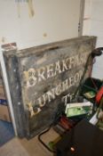 TWO VINTAGE PAINTED WOODEN SIGNS, reading Breakfast Luncheons Tea, approximate size 126cm x 109cm