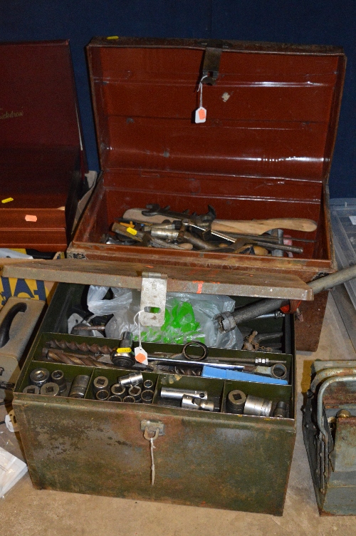 TWO METAL BOXES, containing automotive tools