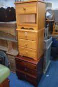 TWO PINE BEDSIDES AND A MAHOGANY BEDSIDE CHEST (3)