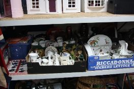 FIVE BOXES AND LOOSE CERAMICS, GLASS, MAPS, etc, to include Portmeirion jug and bowl, Worcester '