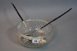 A GEORGE V CIRCULAR GLASS SALAD BOWL, with silver mount, London 1922, diameter 20cm, together with