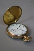 A GOLD PLATED WALTHAM FULL HUNTER POCKET WATCH