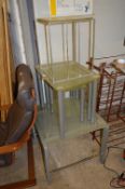 TWO METAL AND GLASS OCCASIONAL TABLES, nest of three tables and two wire wine racks (sd) (5)
