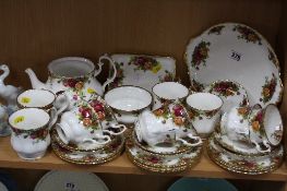 ROYAL ALBERT 'OLD COUNTRY ROSES' TEAWARES, comprising teapot (no lid, broken spout), cake plate,