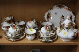 ROYAL ALBERT 'OLD COUNTRY ROSES' TEAWARES, to include cake plate, teapot, milk jug, sugar bowl,